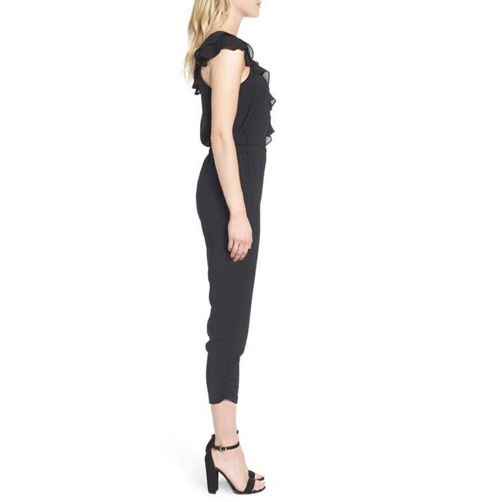 Parker Ruffled Jumpsuit Size 2 Black Ruffle Faux Wrap - Picture 2 of 12